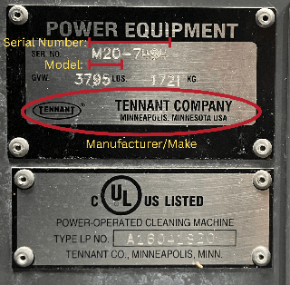 Tennant Data Plate Close-up