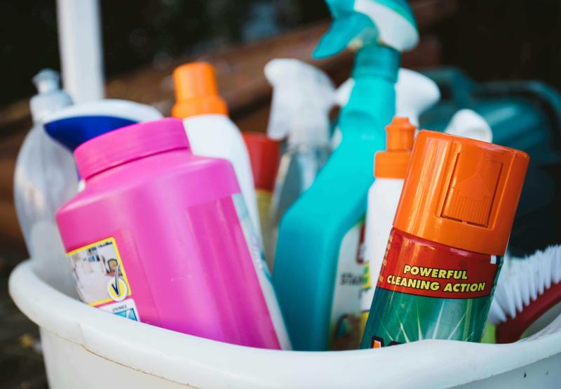Cleaning products in a basket